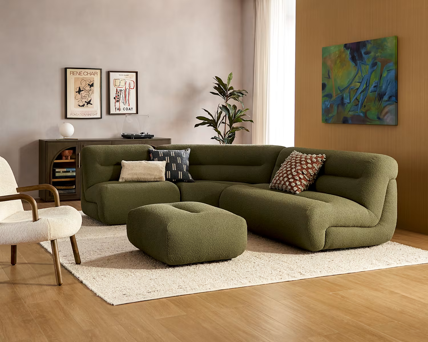 Bombé 3-Piece Chaise Sectional Sofa