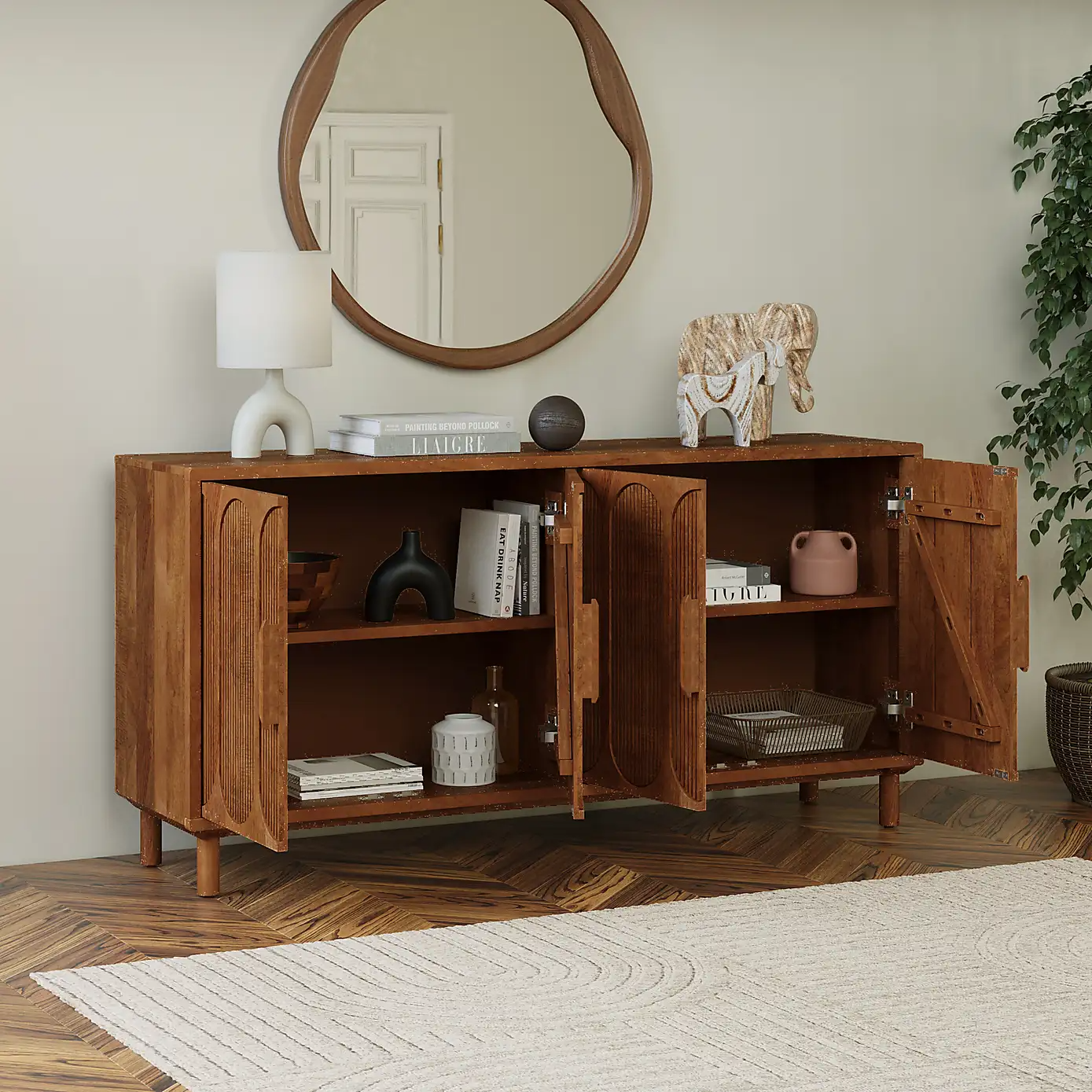 Diana – Solid Mango Wood Sideboard (145 cm, 4 Door)