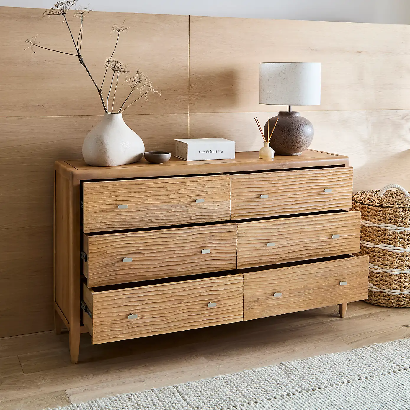 Artisan Carve – Solid Mango Wood Chest of Drawers (143 cm, 6 Drawers) — alternate view