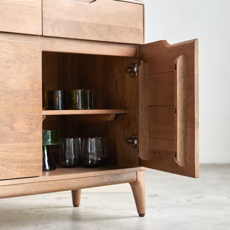 Eliana – Solid Mango Wood Sideboard (145 cm, 3 Doors, 3 Drawers)