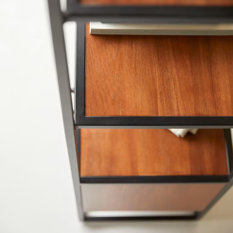 Arlo – Solid Acacia Wood Bookcase (2 Drawer, Metal Frame)