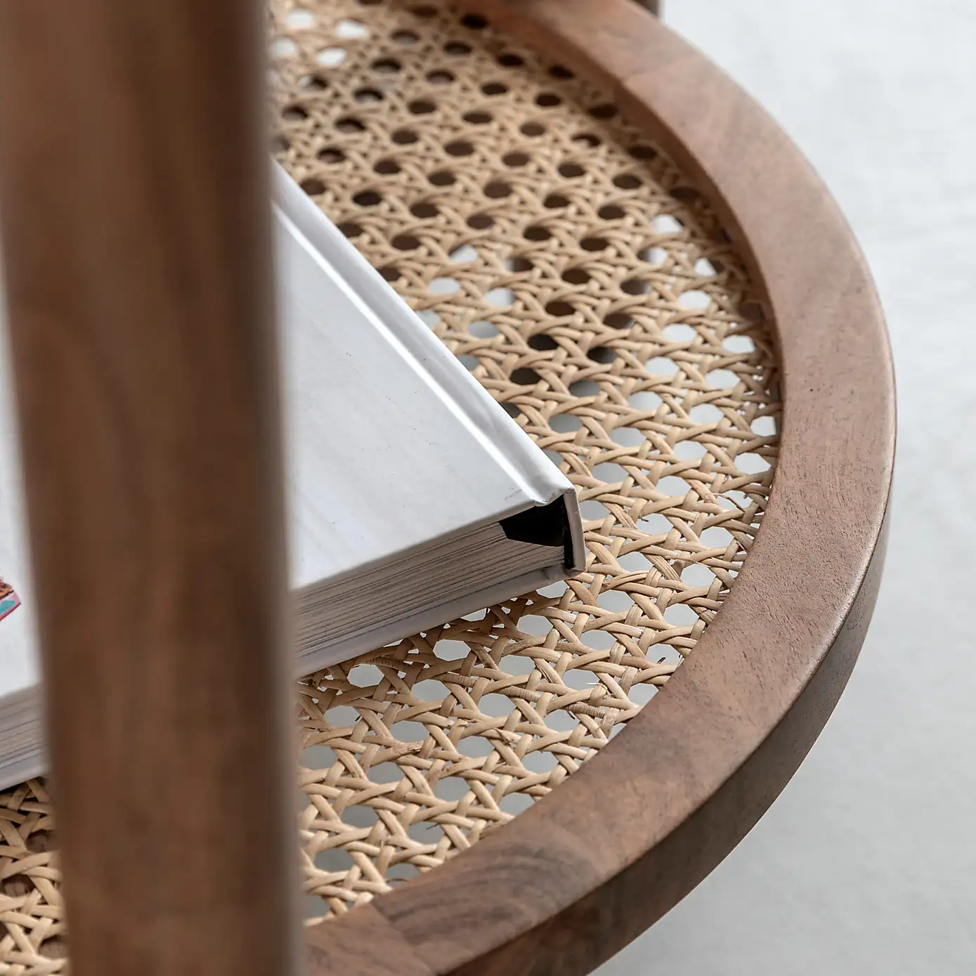 Boho – Solid Mango Wood Side Table (Round Shape, Rattan Shelf) — alternate view