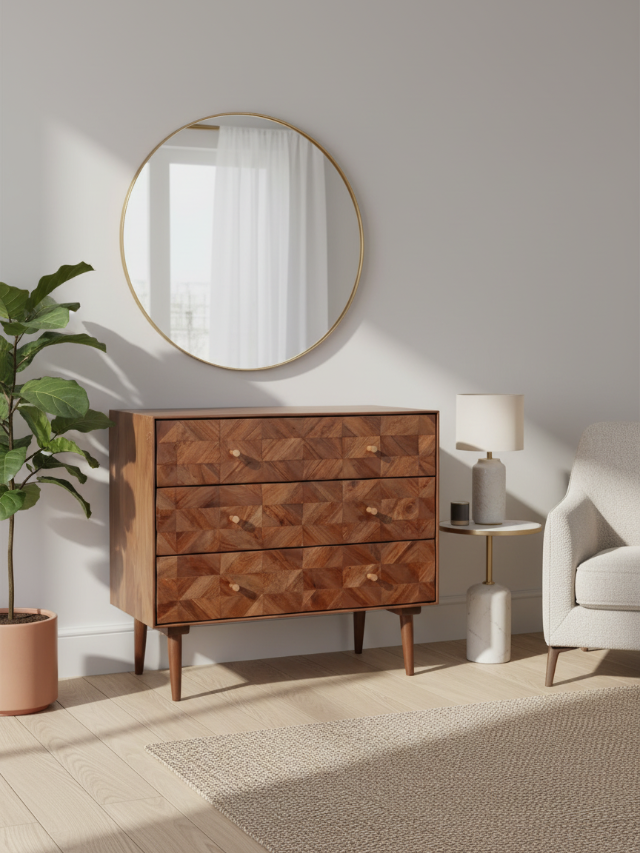 Aurum Solid Acacia Wood Chest of Drawers (3 Drawers) — alternate view