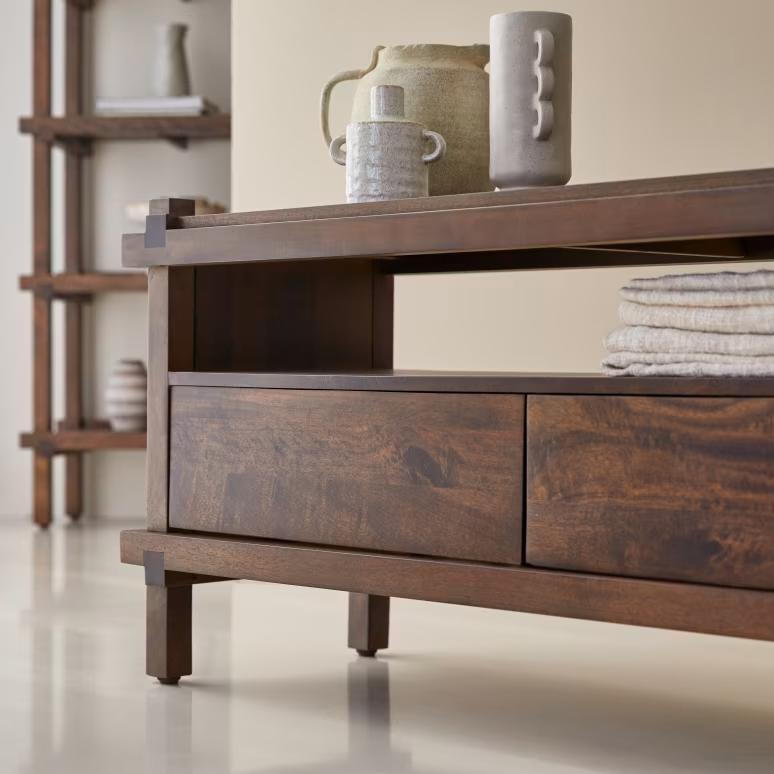 Hera – Solid Mango Wood TV Cabinet (117 cm, 2 Drawer)