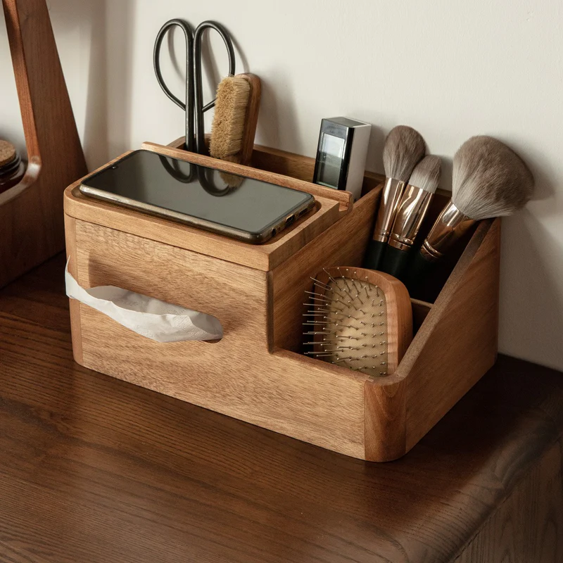 Vera Solid Wood Tissue Holder with Phone Stand