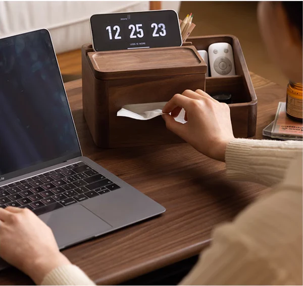 Vera Solid Wood Tissue Holder with Phone Stand