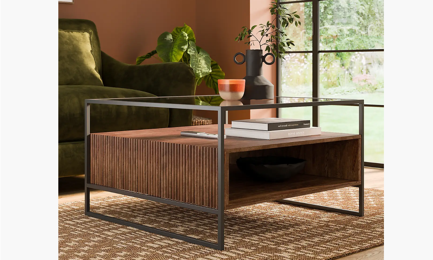 Ribbed Glass Square Coffee Table