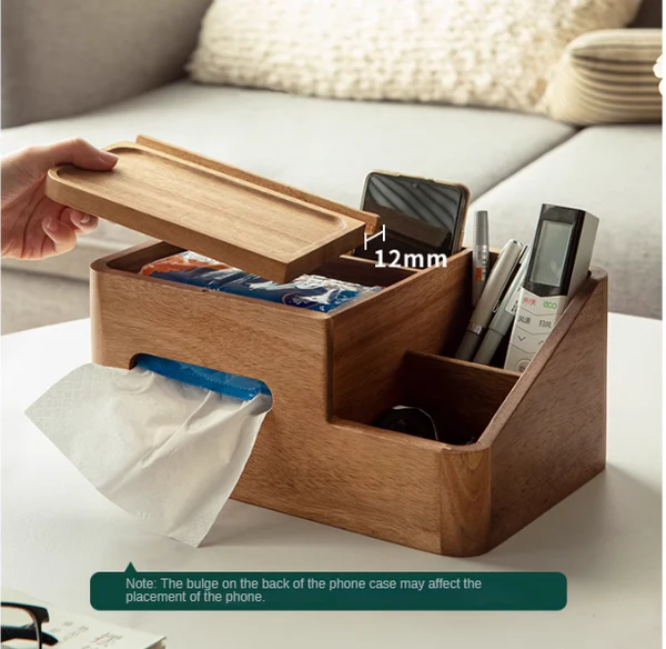 Vera Solid Wood Tissue Holder with Phone Stand
