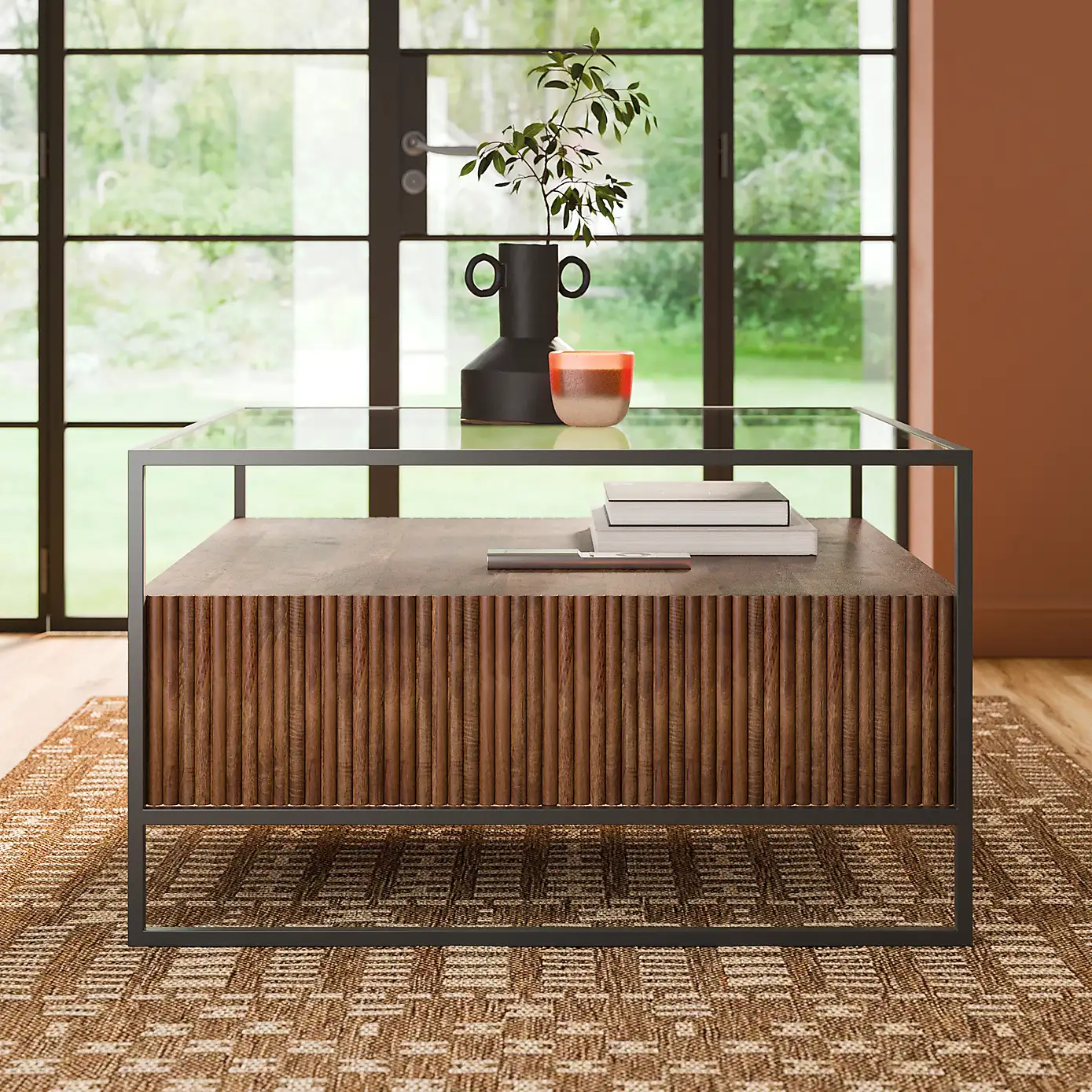Ribbed Glass Square Coffee Table — alternate view