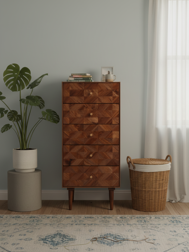 Aurum Solid Acacia Wood Tall Chest of Drawers