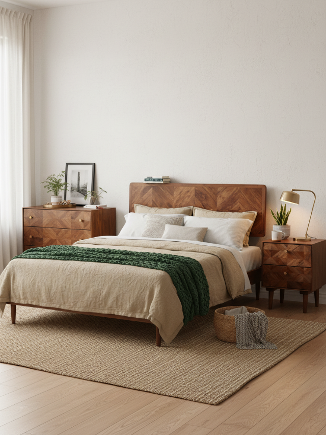 Aurum Solid Acacia Wood King Size Bed — alternate view
