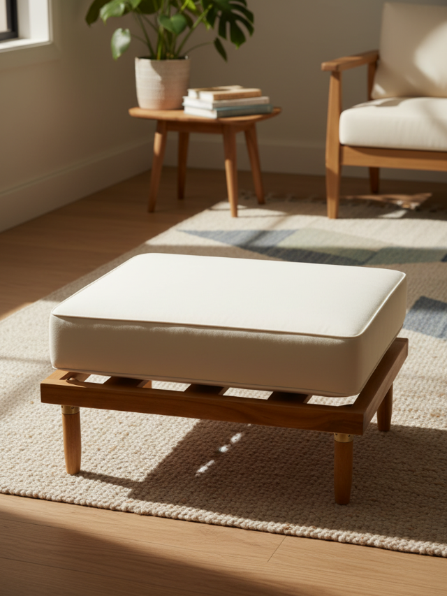 Aurum Solid Acacia Wood Footstool — alternate view