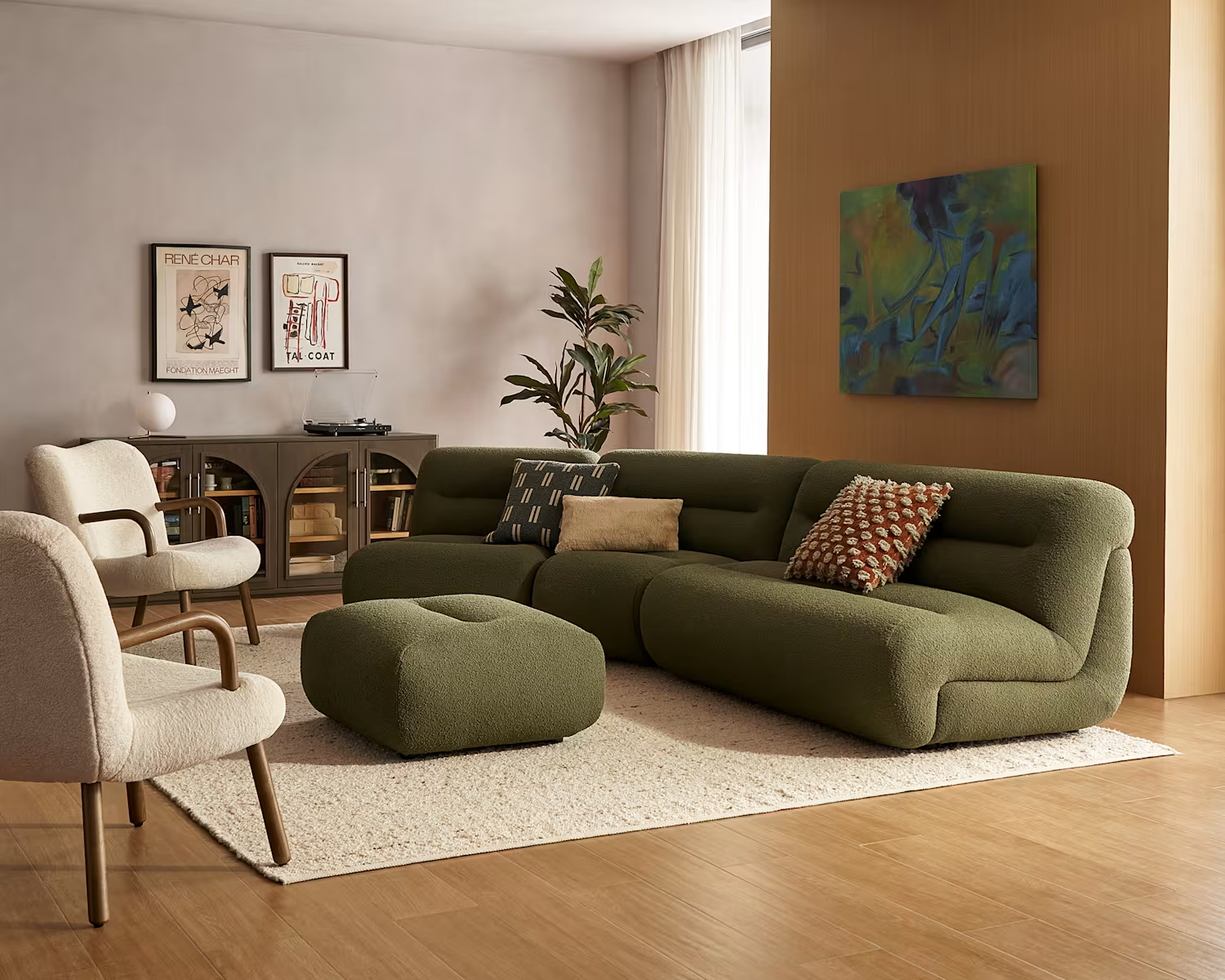 Bombé Angled Chaise Sectional Sofa