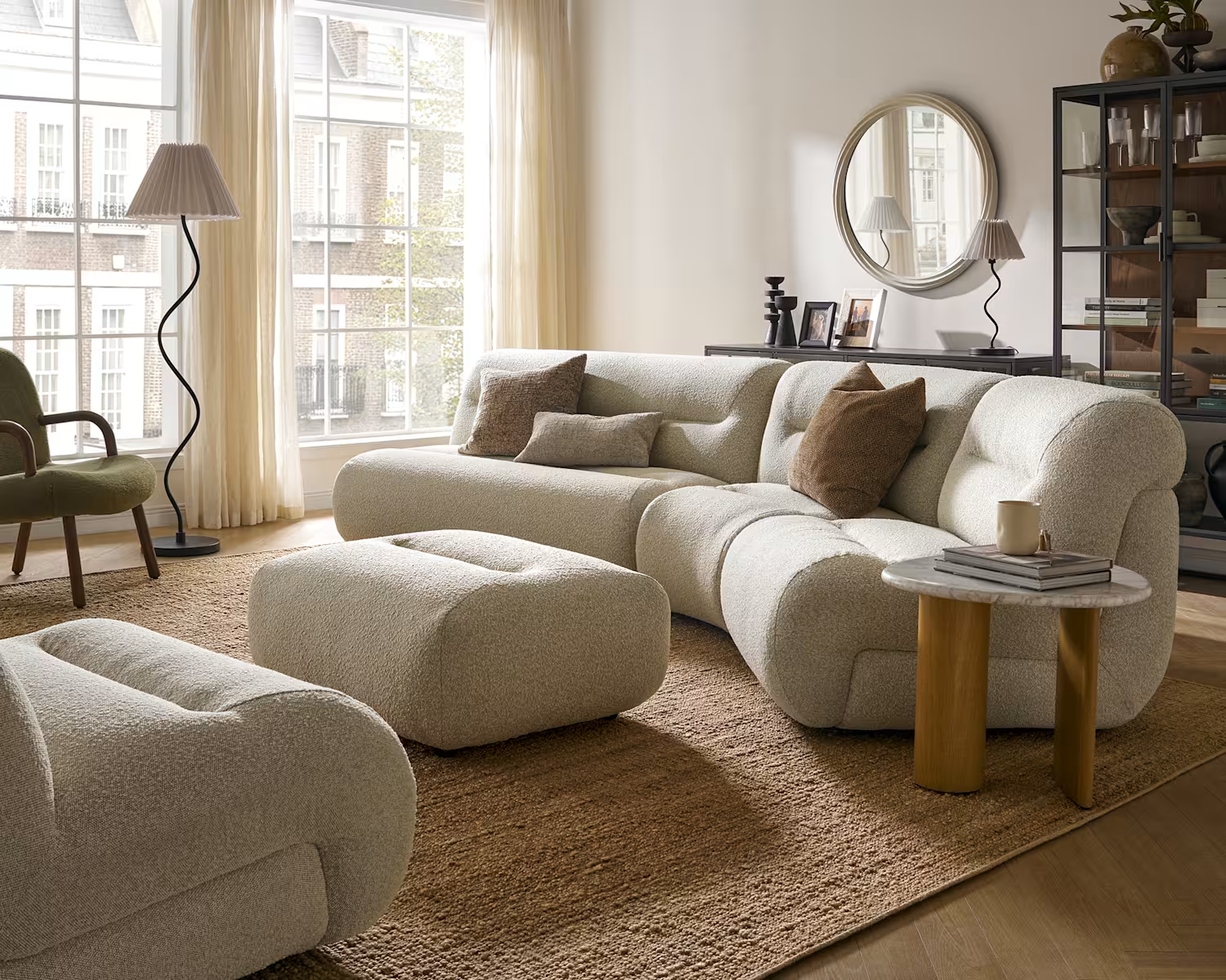 Bombé Angled Chaise Sectional Sofa