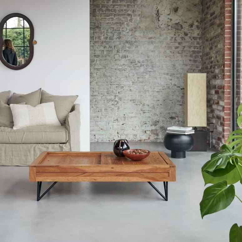 Elio – Solid Acacia Wood Coffee Table (117 cm)
