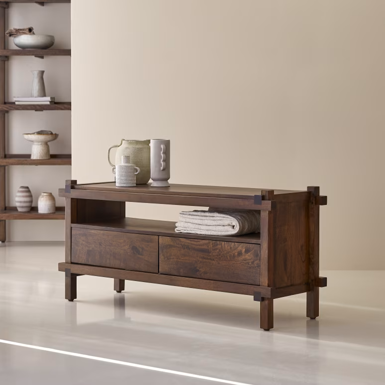 Hera – Solid Mango Wood TV Cabinet (117 cm, 2 Drawer)